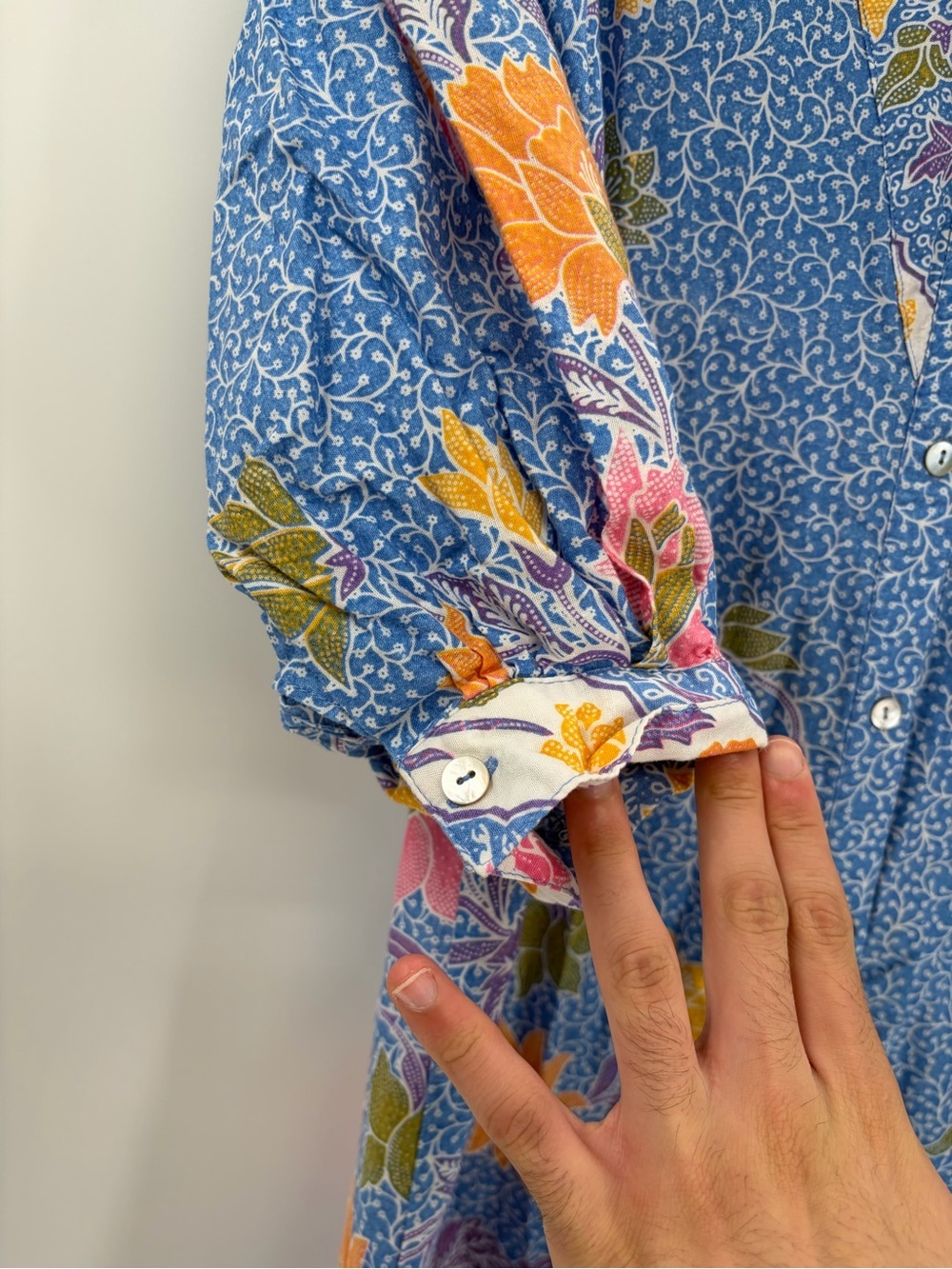 V.DE.VINSTER Floral Button Front Shirt Dress Blue Pink Boho Puff Sleeve Medium - Picture 5 of 12